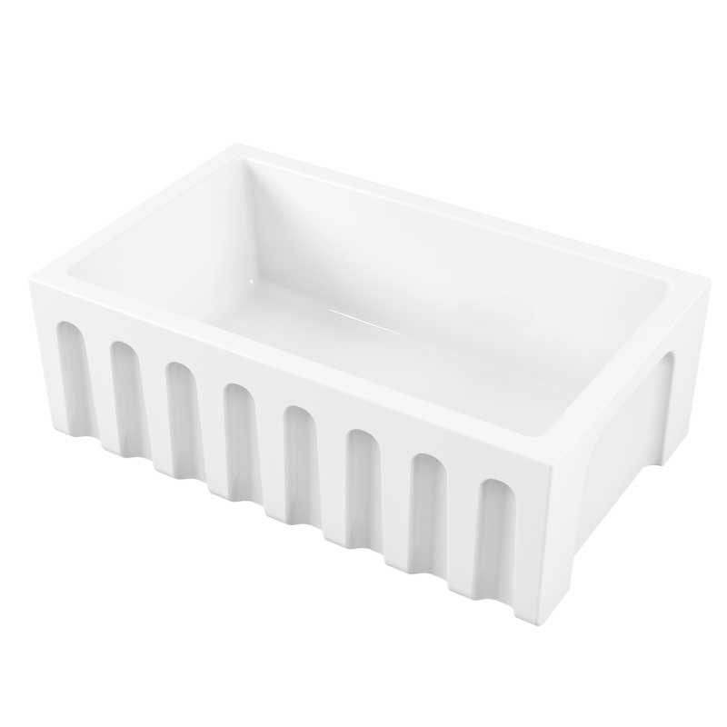 Vasca Lavello cucina 76x46 in ceramica Bianca Lucida collezione Fluted di Ceramica Galassia con Frontale Scanalato