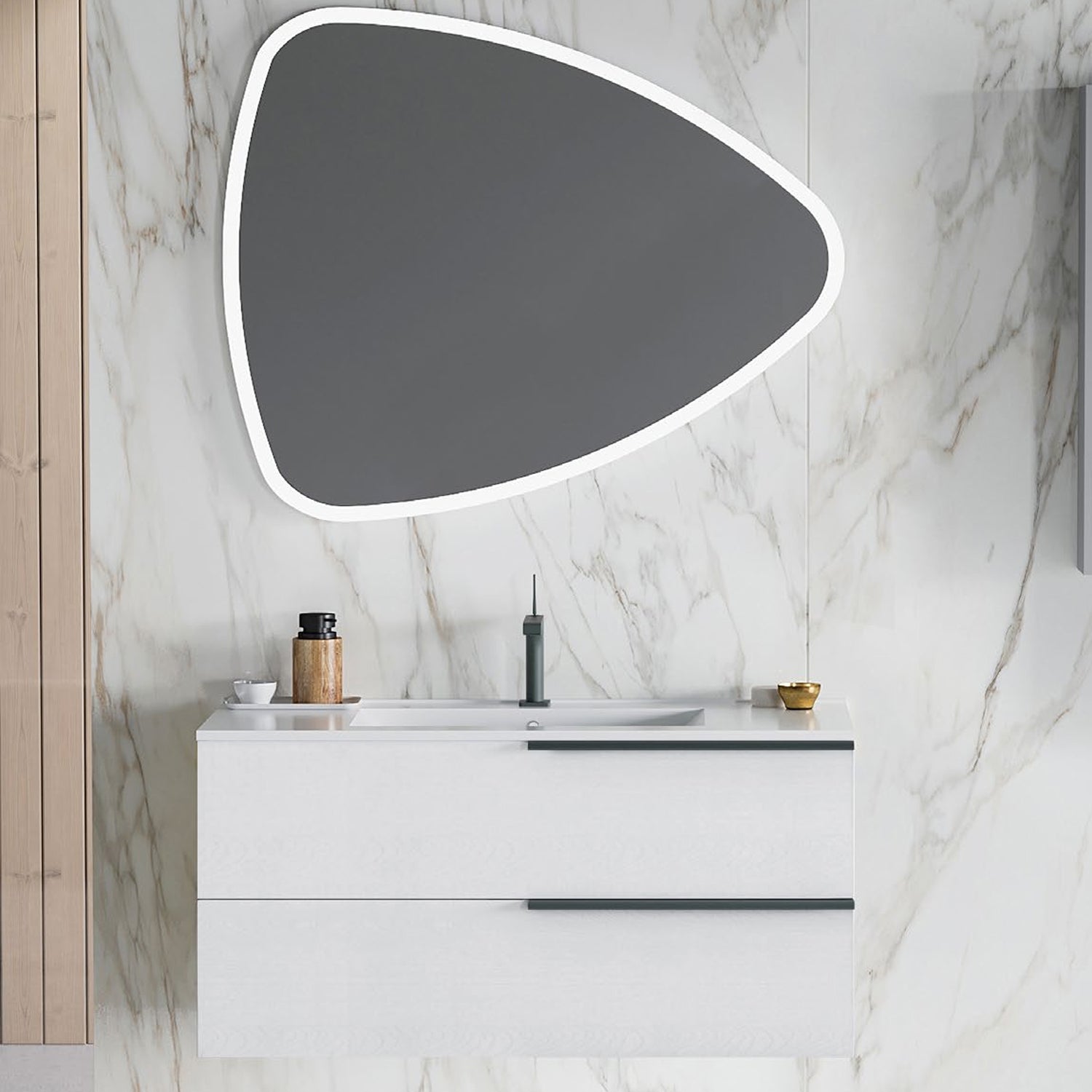 Mobile bagno con lavabo in ceramica e specchio led cm 100 colore Bianco Alaska- Cubi&Co modello Symmetry 2 by CeramicStore | Lo specialista del tuo bagno