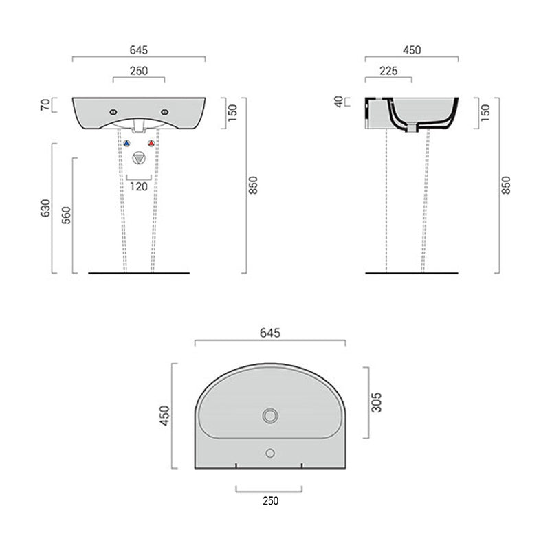 Lavabo sospeso completo di portasciugamani Domus Falerii Mascalzone 64,5x45 cm by CeramicStore | Lo specialista del tuo bagno