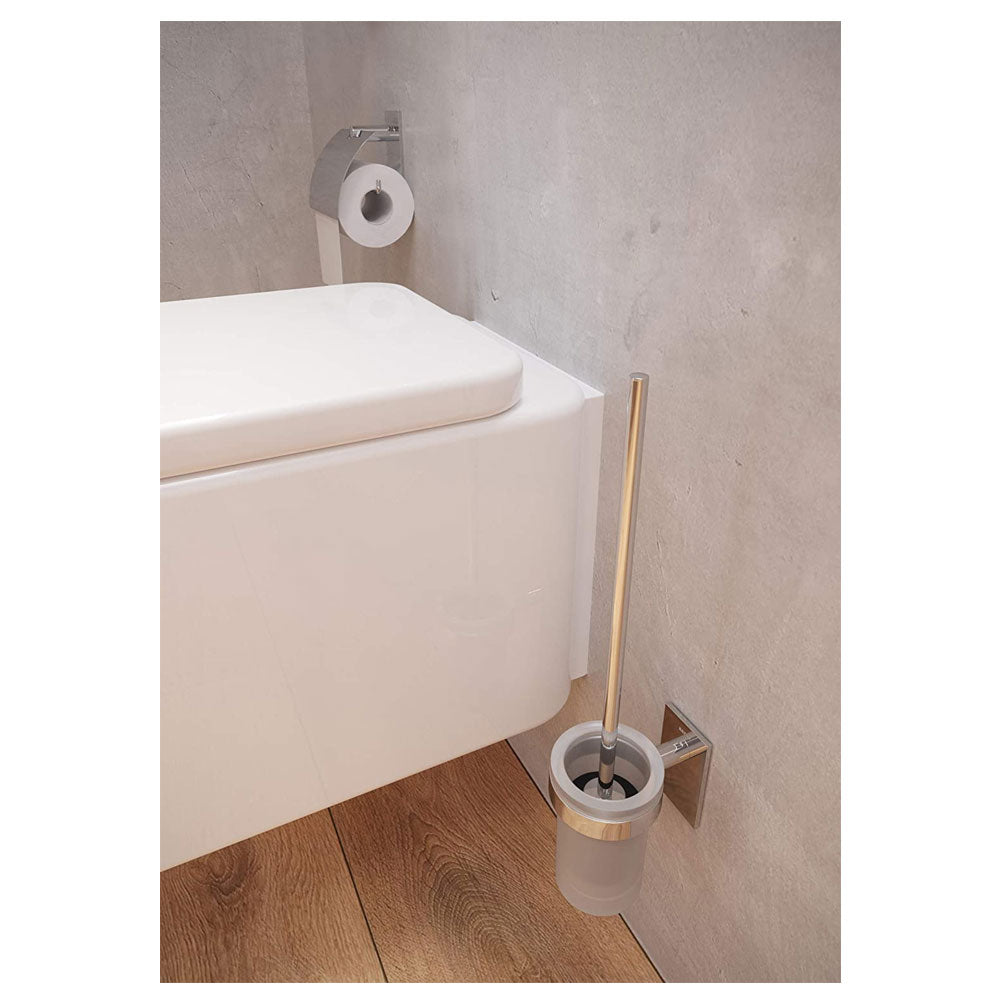 Porta scopino da incollo della collezione 'Stick' by Cosmic in ottone cromato e vetro satinato by CeramicStore | Lo specialista del tuo bagno