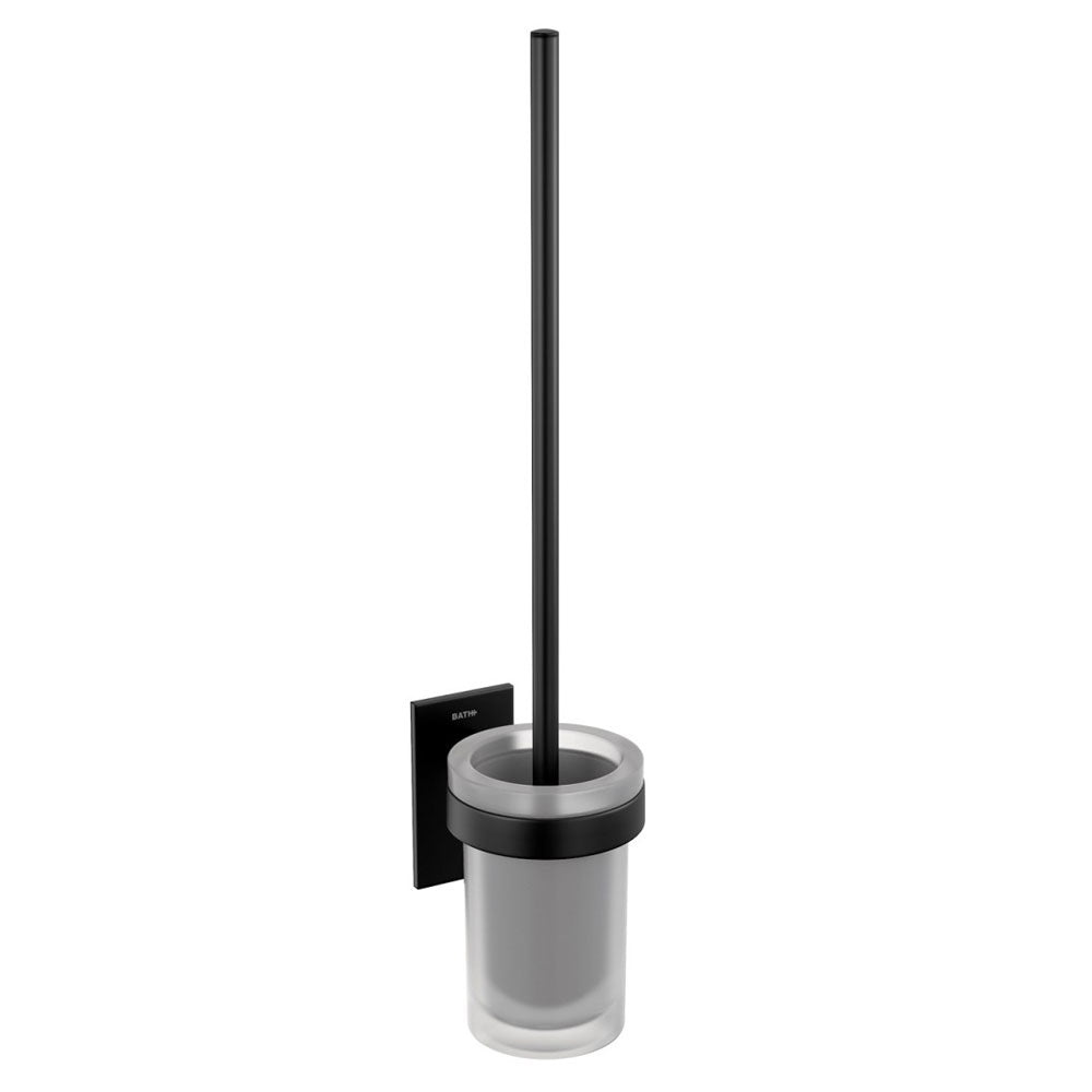 Porta scopino da incollo della collezione 'Stick' by Cosmic in ottone verniciato nero e vetro satinato by CeramicStore | Lo specialista del tuo bagno