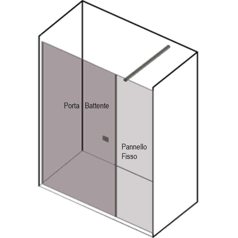 Porta doccia nicchia cm 140 Ermes con pannello fisso cm 70+ porta battente cm 70 in cristallo temperato mm 6 by CeramicStore | Lo specialista del tuo bagno