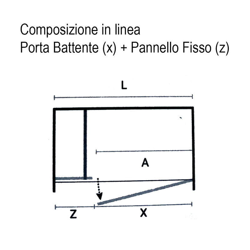 Porta doccia in linea cm 170 Ermes con pannello fisso cm 90+ porta battente cm 80 in cristallo temperato mm 6 by CeramicStore | Lo specialista del tuo bagno