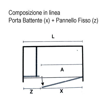 Porta doccia in linea cm 150 Ermes con pannello fisso cm 70+ porta battente cm 80 in cristallo temperato mm 6 by CeramicStore | Lo specialista del tuo bagno