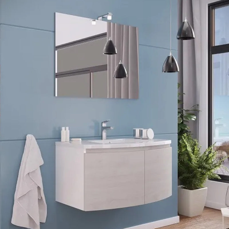 Mobile bagno sospeso con specchiera e lavabo integrato modello Livia - Legno Nordico by CeramicStore | Lo specialista del tuo bagno