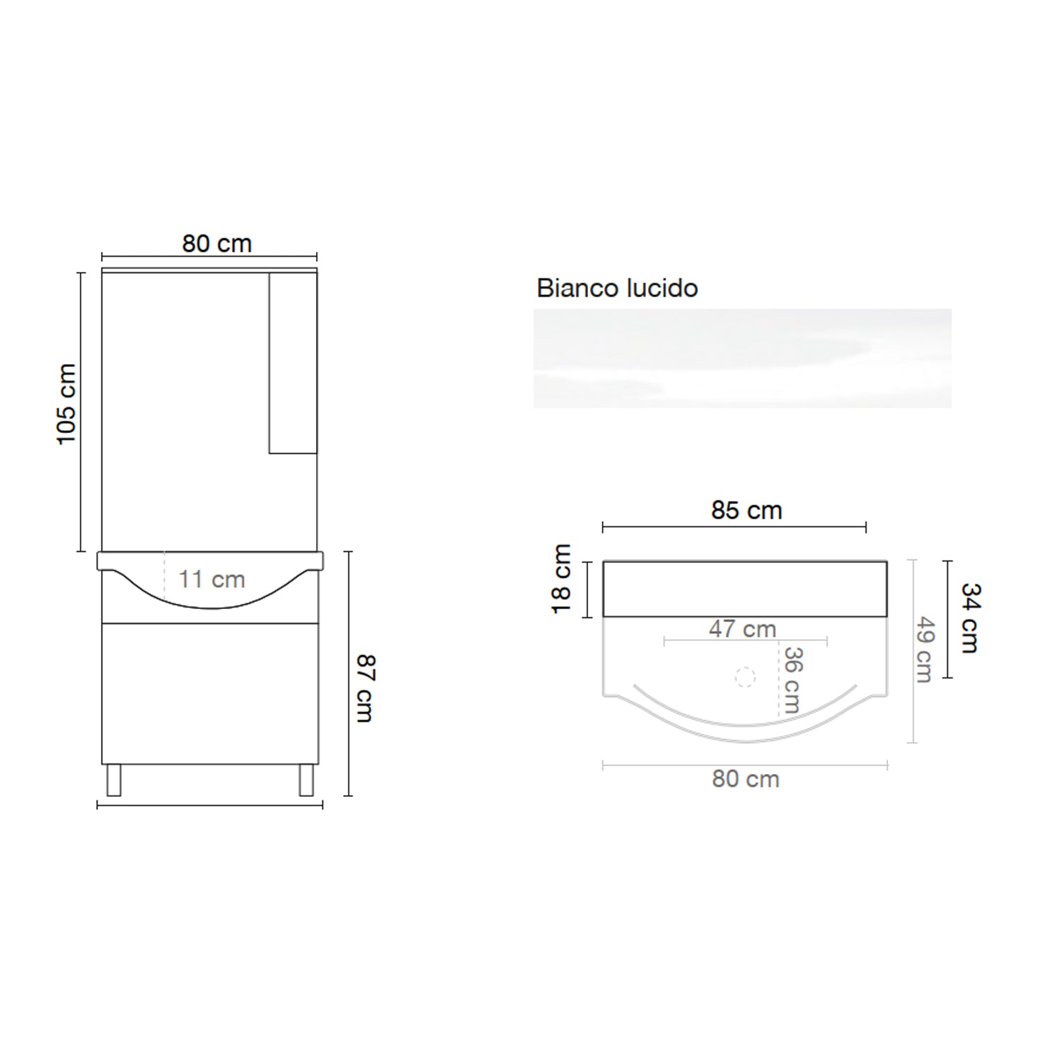 Mobile bagno a terra con specchiera e lavabo Cubi&Co modello Traccia 85 cm - Bianco Lucido by CeramicStore | Lo specialista del tuo bagno