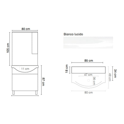 Mobile bagno a terra con specchiera e lavabo Cubi&Co modello Traccia 85 cm - Bianco Lucido by CeramicStore | Lo specialista del tuo bagno
