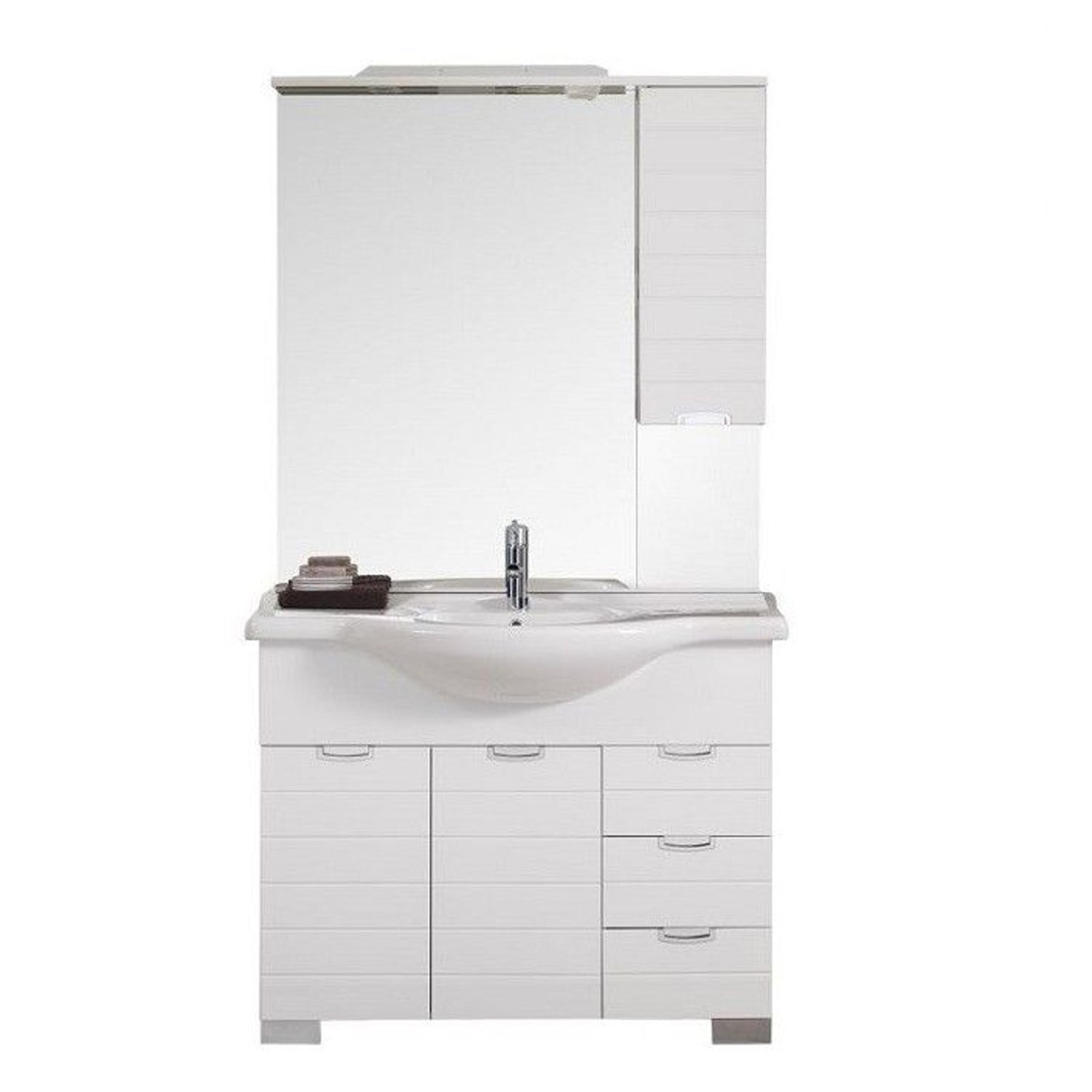 Mobile bagno a terra con specchiera e lavabo Cubi&Co modello Traccia 85 cm - Bianco Lucido by CeramicStore | Lo specialista del tuo bagno