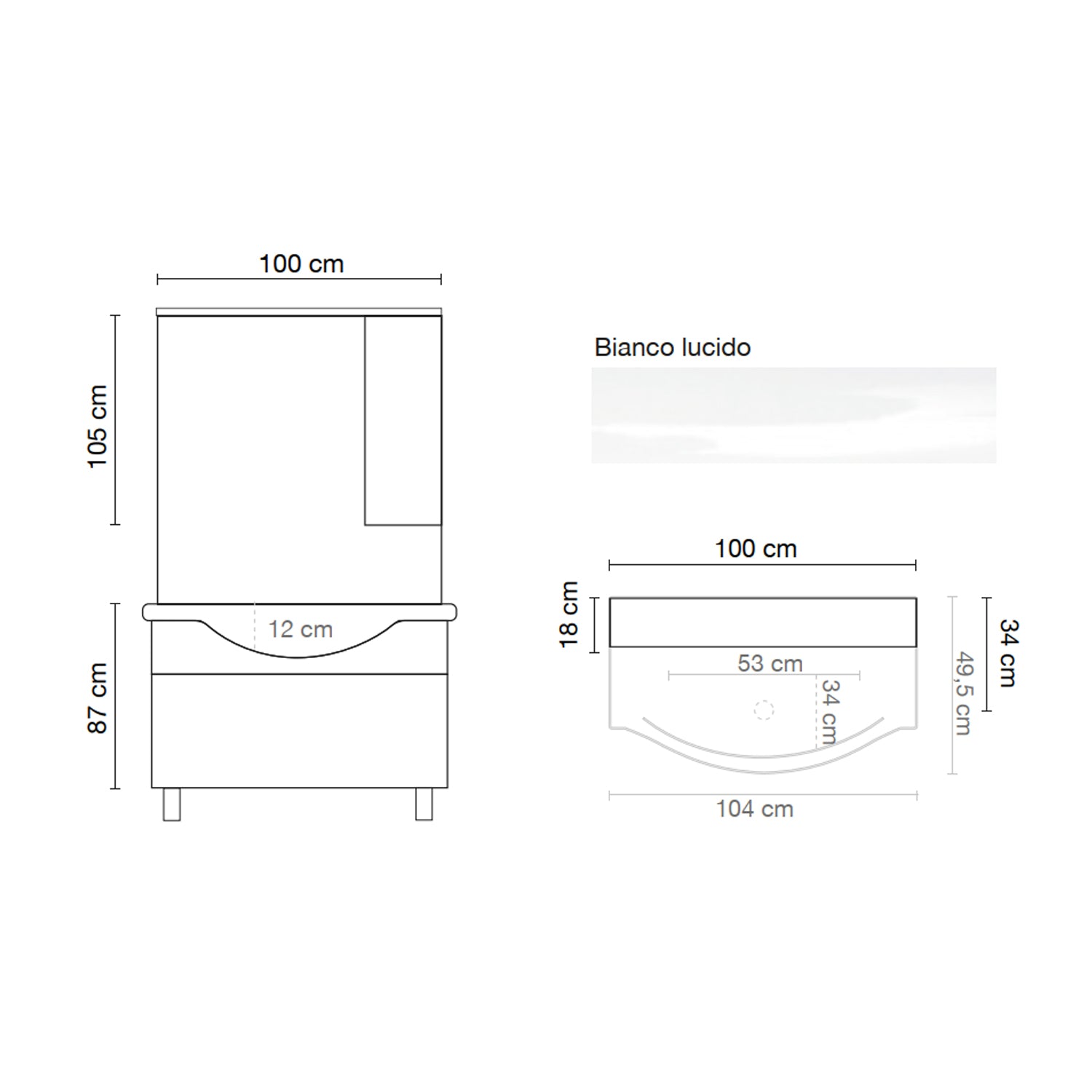 Mobile bagno a terra con specchiera e lavabo Cubi&Co modello Traccia 105 cm - Bianco Lucido by CeramicStore | Lo specialista del tuo bagno