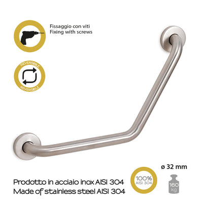 Maniglione 135° in Acciaio Inox AISI 304 Gedy serie Project - Spazzolato by CeramicStore | Lo specialista del tuo bagno