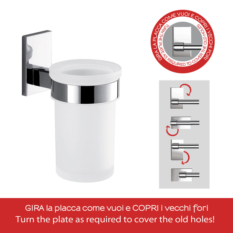 7810-13 Gedy Portaspazzolini Maine in acciaio inox, Cromall e vetro satinato per fissaggio a incollo by CeramicStore | Lo specialista del tuo bagno