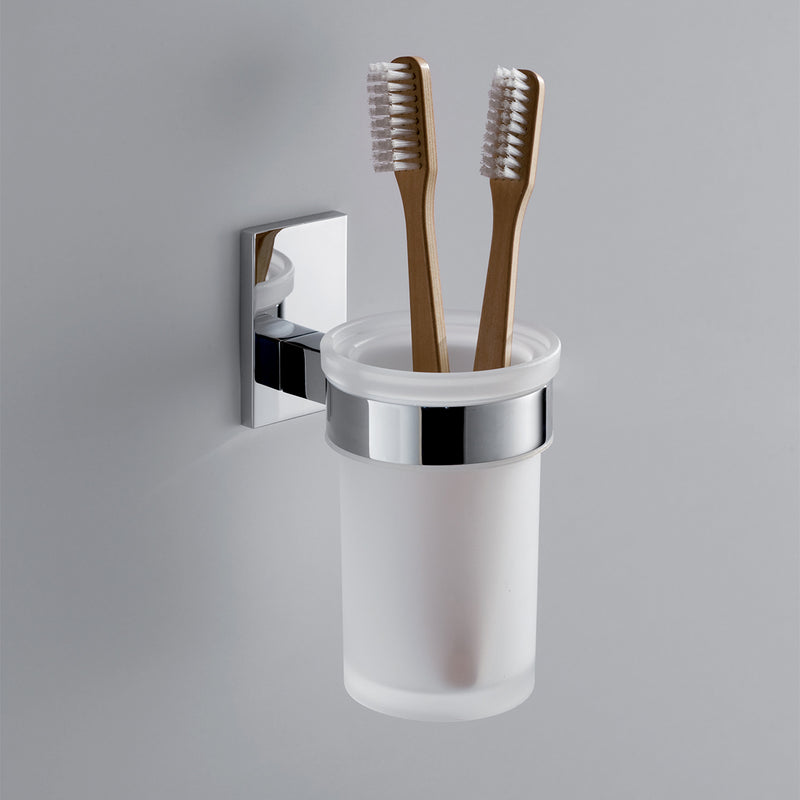 7810-13 Gedy Portaspazzolini Maine in acciaio inox, Cromall e vetro satinato per fissaggio a incollo by CeramicStore | Lo specialista del tuo bagno