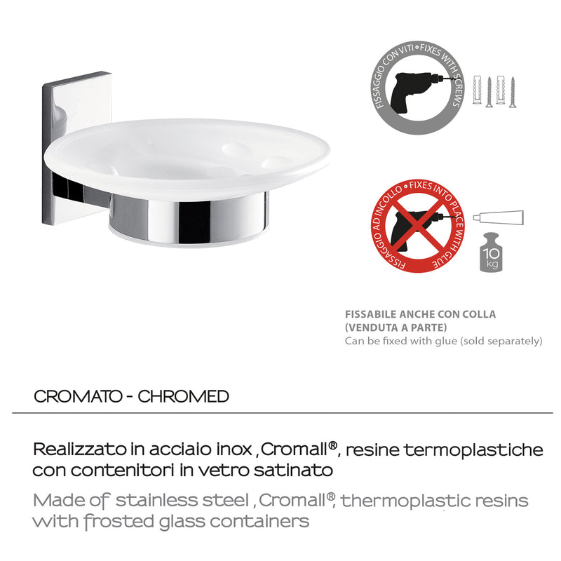 Gedy Portasapone Maine in acciaio inox, Cromall e vetro satinato per fissaggio a incollo by CeramicStore | Lo specialista del tuo bagno