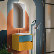 Mobile bagno sospeso Niwa03 di Falegnameria Adriatica con lavabo e specchio L.60+P.46 - Senape e Blu Pacifico by CeramicStore | Lo specialista del tuo bagno