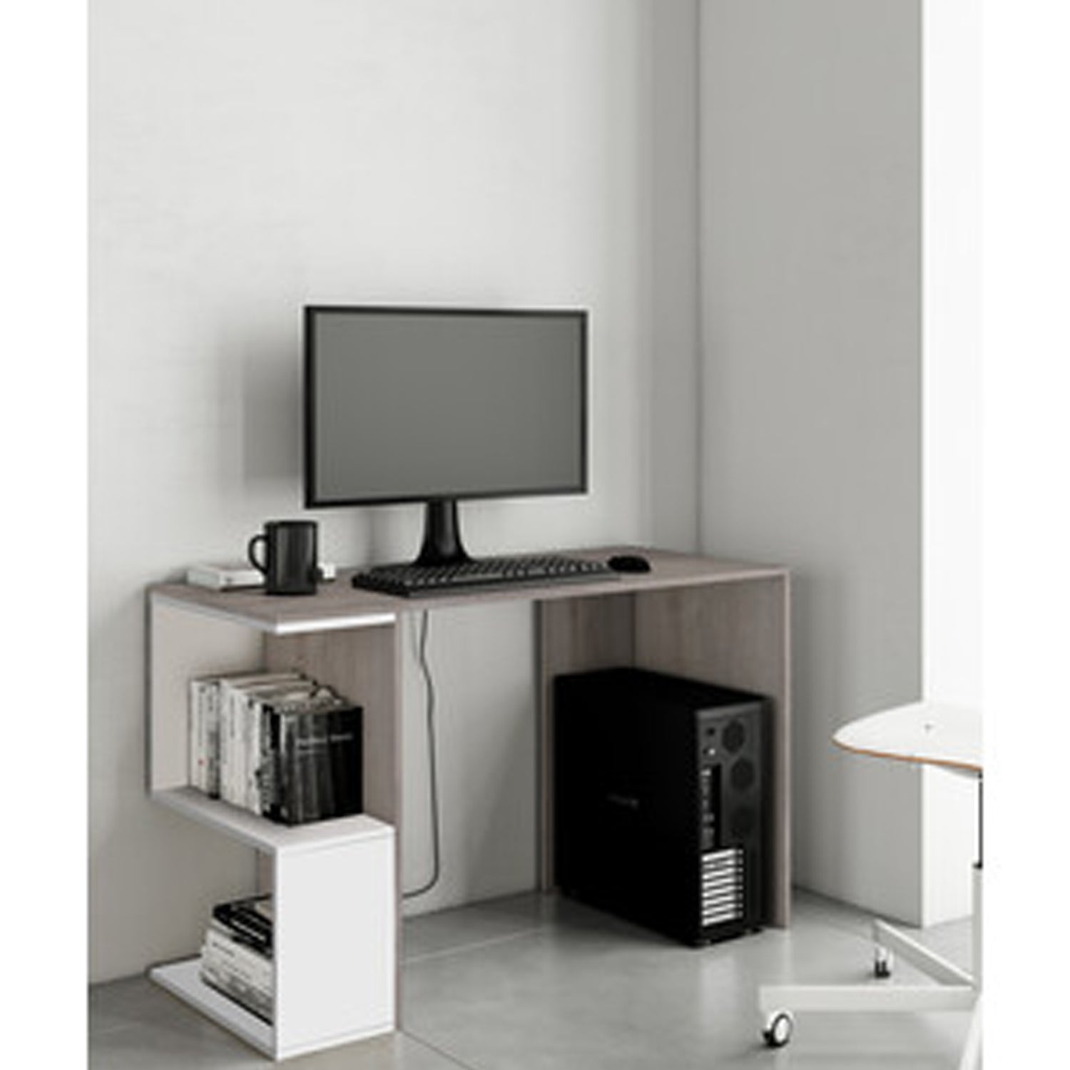 Scrivania con vani portaoggetti 117x50x73,5h cm - Rovere Grigio/Bianco by CeramicStore | Lo specialista del tuo bagno