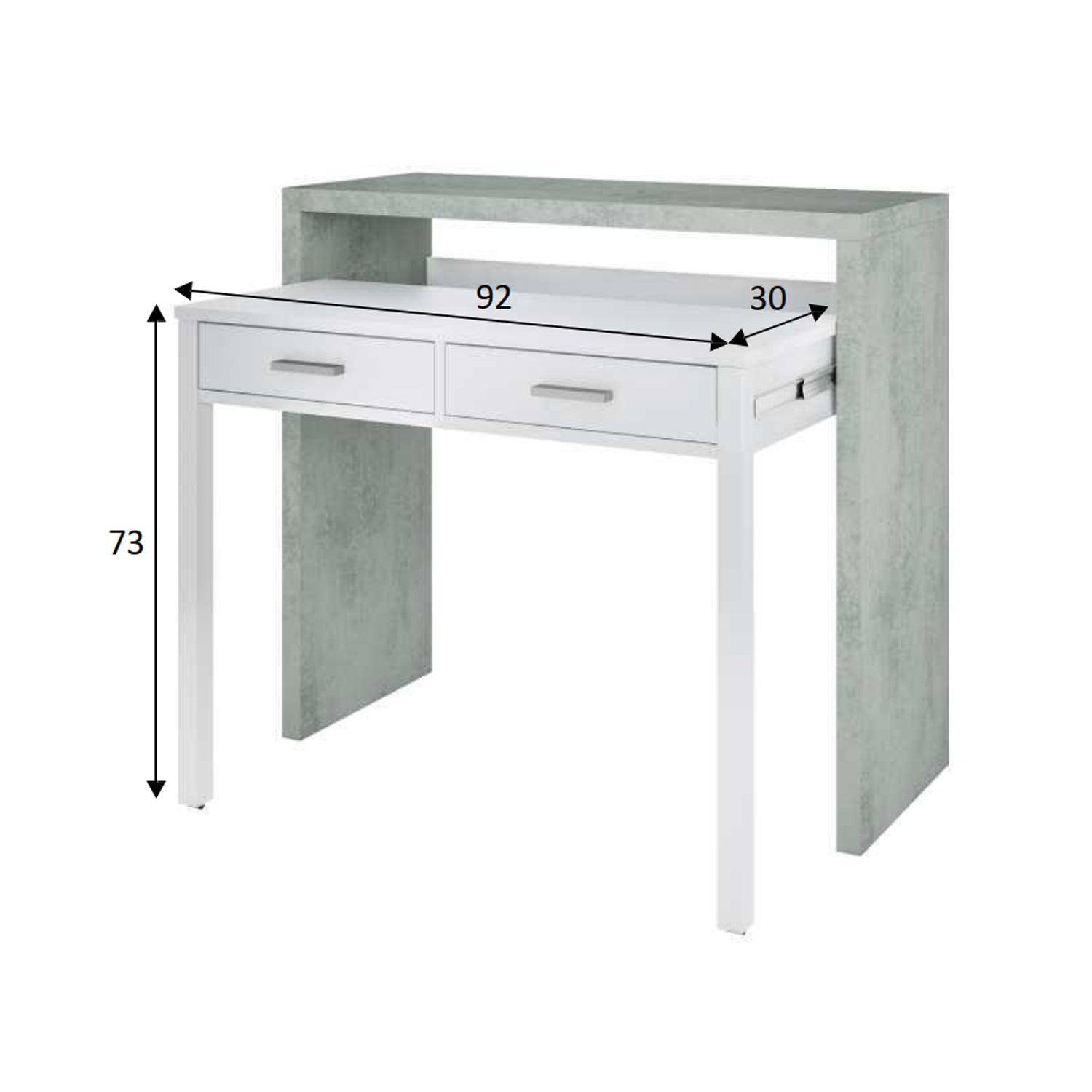 Scrivania estensibile salvaspazio con due cassetti - Bianco e cemento by CeramicStore | Lo specialista del tuo bagno