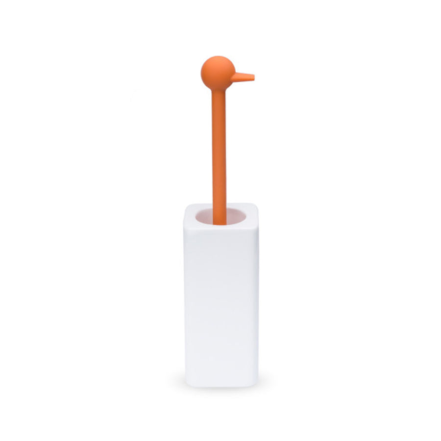 Portascopino in ceramica bianca con scopino manico a forma di testa d'oca in silicone arancione Lineabeta Baston by CeramicStore | Lo specialista del tuo bagno