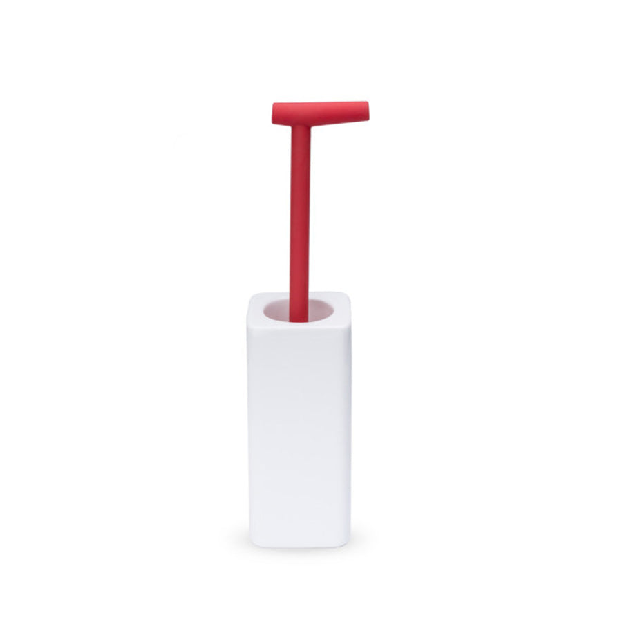 Portascopino in ceramica bianca con scopino a manico di bastone in silicone rosso Lineabeta Baston by CeramicStore | Lo specialista del tuo bagno