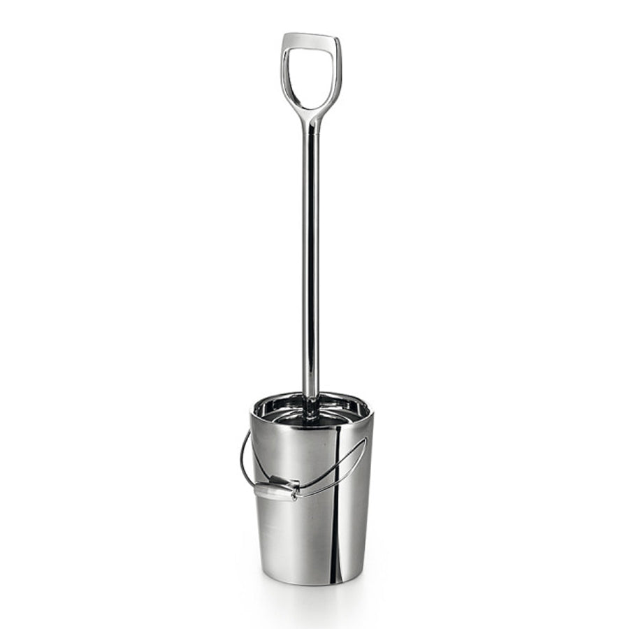 Portascopino 'BAJLE' con scopino in acciaio inox lucido Lineabeta Balenghi a forma di secchiello con paletta by CeramicStore | Lo specialista del tuo bagno