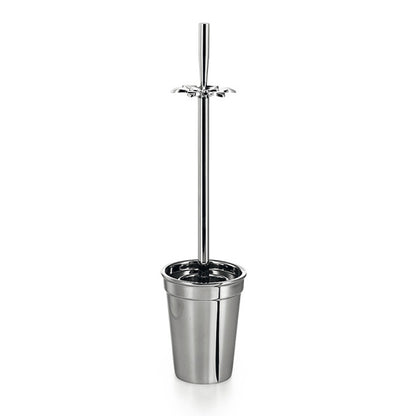 Portascopino 'BUTTO' con scopino in acciaio inox lucido Lineabeta Balenghi a forma di vaso con fiore by CeramicStore | Lo specialista del tuo bagno
