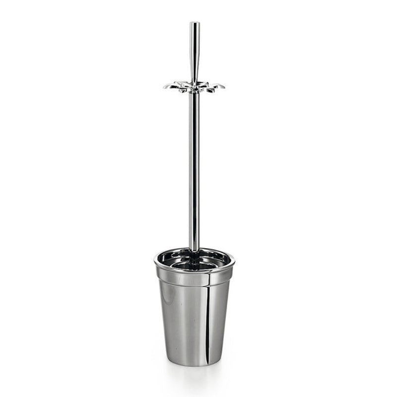 Portascopino 'BUTTO' con scopino in acciaio inox lucido Lineabeta Balenghi a forma di vaso con fiore by CeramicStore | Lo specialista del tuo bagno