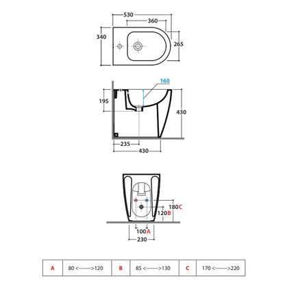 Sanitari filomuro Bianco Opaco rimless 53 cm Ceramica Globo Mode Wc scarico Multi