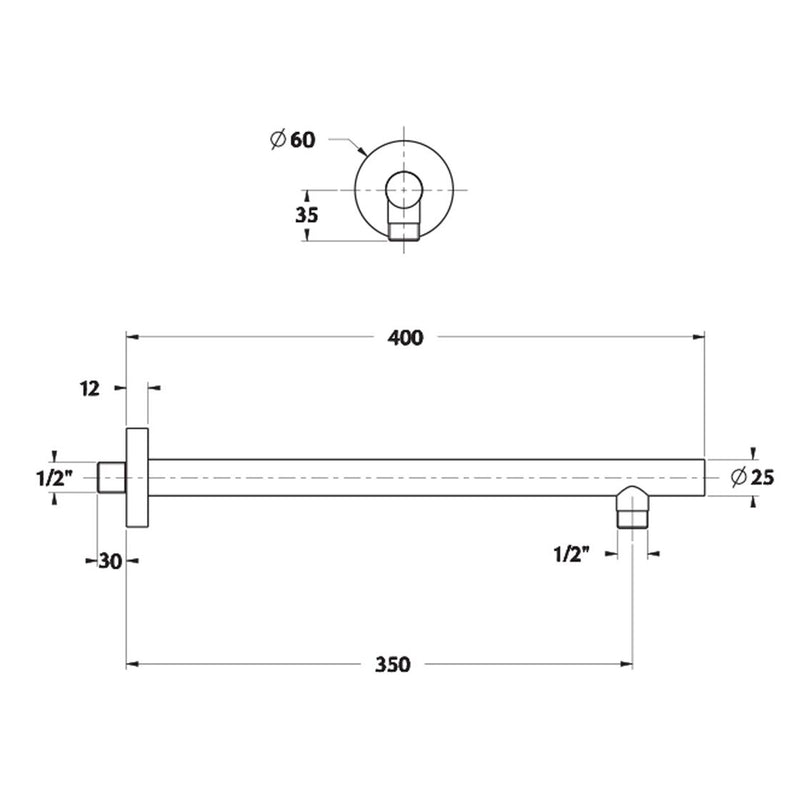 Braccio doccia lusso tondo diametro 25mm in ottone by CeramicStore | Lo specialista del tuo bagno