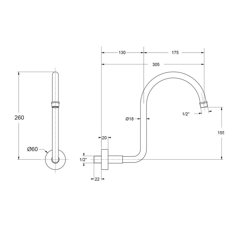 Braccio doccia lusso diametro 18 mm bianco opaco by CeramicStore | Lo specialista del tuo bagno