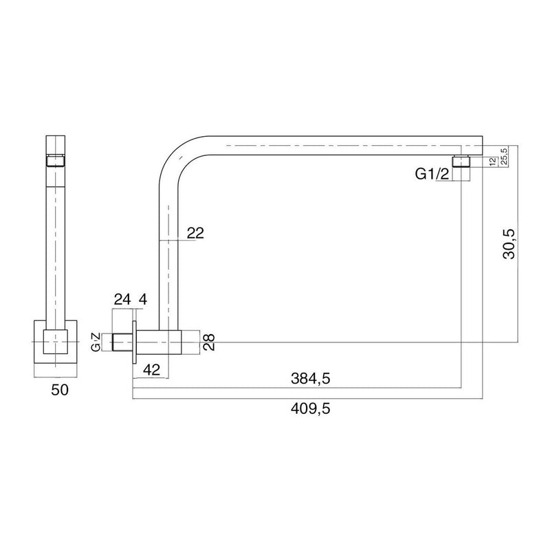 Braccio doccia 22x22mm girevole in ottone by CeramicStore | Lo specialista del tuo bagno