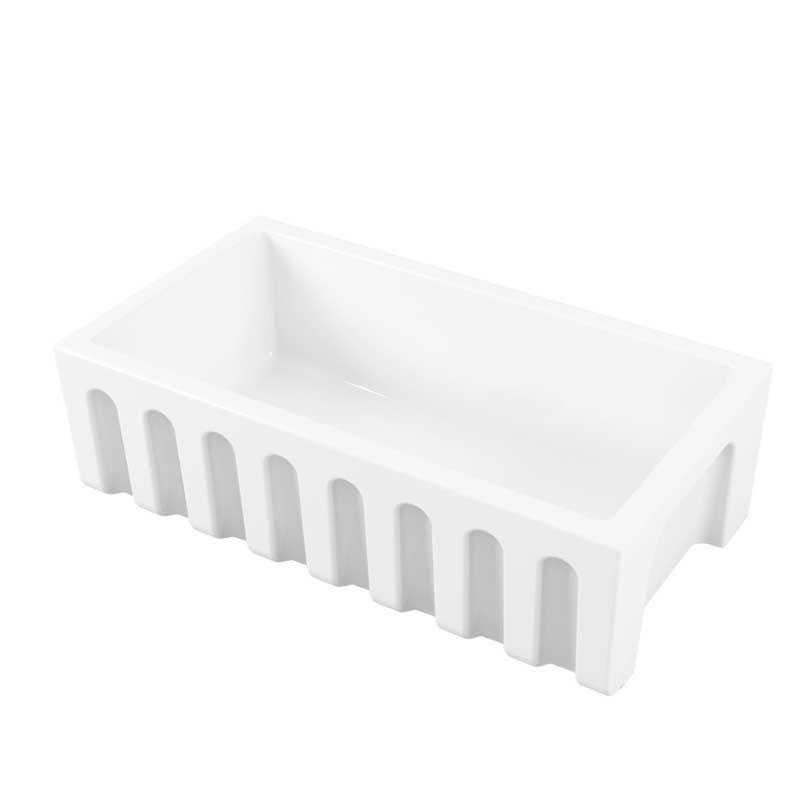 Vasca Lavello cucina 84x46 in ceramica Bianco Lucido collezione Fluted di Ceramica Galassia con Frontale Scanalato