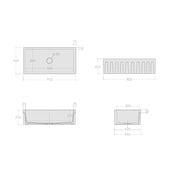 Vasca Lavello cucina 91x46 in ceramica Nero Lucido collezione Fluted di Ceramica Galassia con Frontale Scanalato