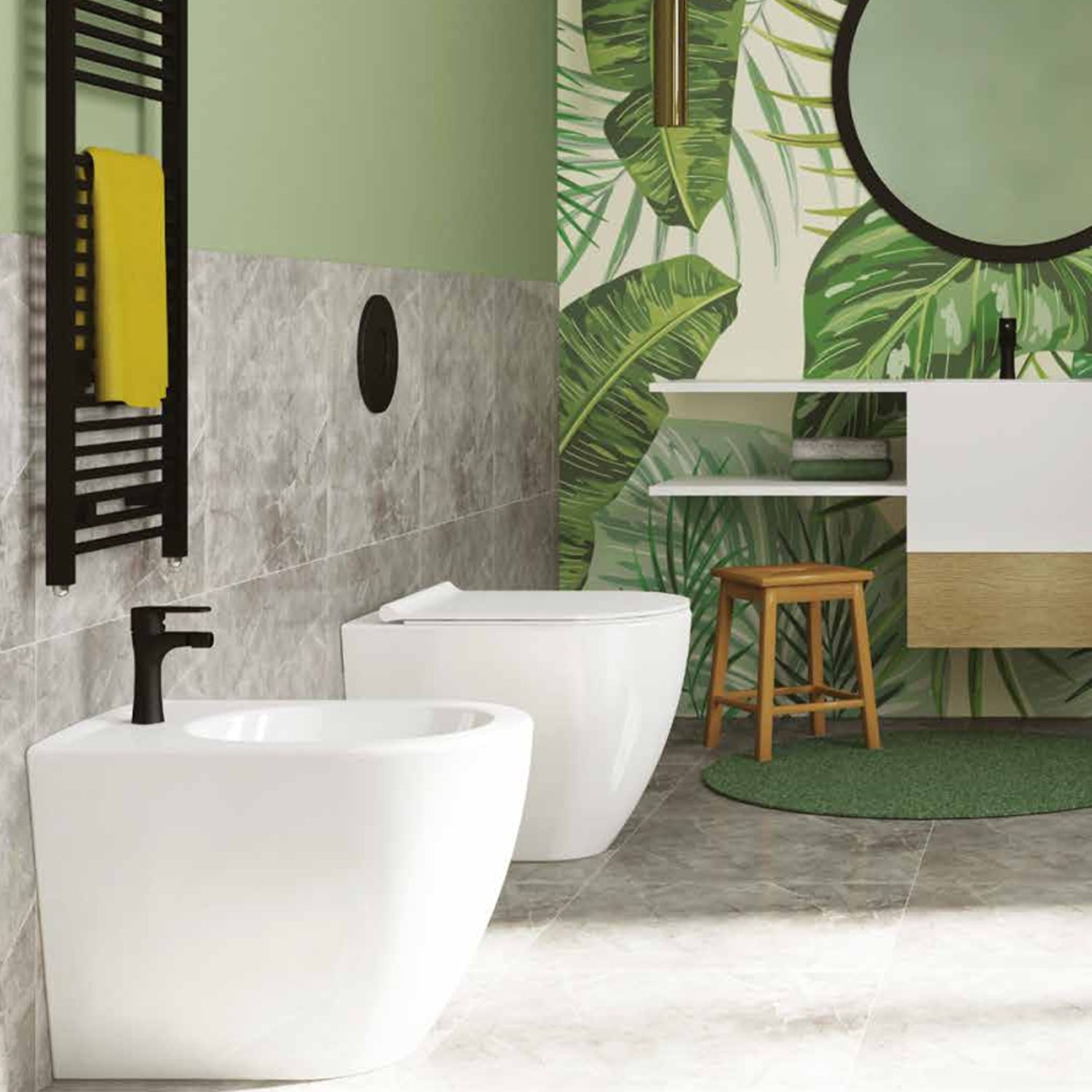 Sanitari filomuro collezione Tiara Linpha Sanitary cm 36x53 senza brida con copriwater soft close