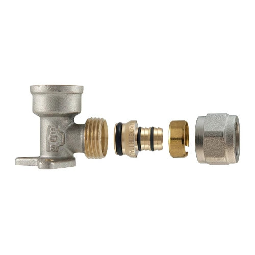 Raccordo gomito femmina a staffa a compressione per multistrato 2pz as 1/2 x 1/2-20