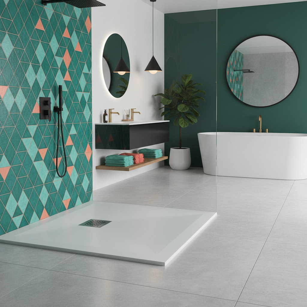 Piatto Doccia quadrato filopavimento 70x70 bianco in resina effetto pietra Emoji riducibile