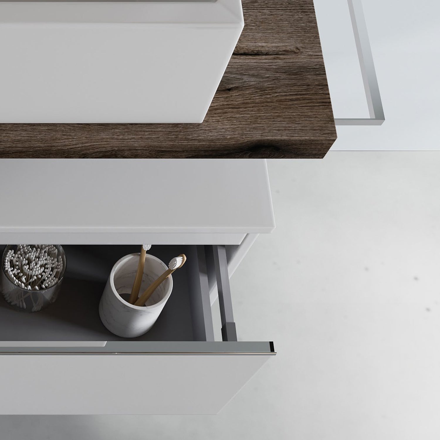 Mobile bagno con lavabo d'appoggio in ceramica e specchio led cm 80 rovere fossile e blu pastello opaco- Cubi&Co modello Destiny 2 by CeramicStore | Lo specialista del tuo bagno