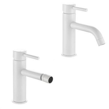 Coppia di miscelatori per lavabo e bidet serie Moon in ottone bianco opaco by CeramicStore | Lo specialista del tuo bagno