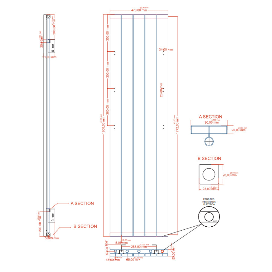 Radiatore in alluminio idraulico 5 elementi cm 47x180 interasse cm 47 resa termica 1142 Watt Decowarm modello Drama Bianco opaco by CeramicStore | Lo specialista del tuo bagno