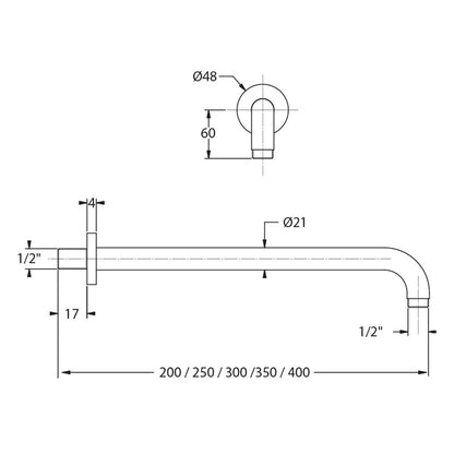 Braccio doccia in acciaio 21mm lunghezza 400mm by CeramicStore | Lo specialista del tuo bagno