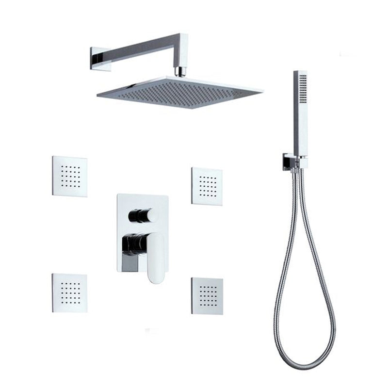 Set doccia composto da soffione Parigi, 4 bodyjet, doccia e flessibile e deviatore 3 vie by CeramicStore | Lo specialista del tuo bagno