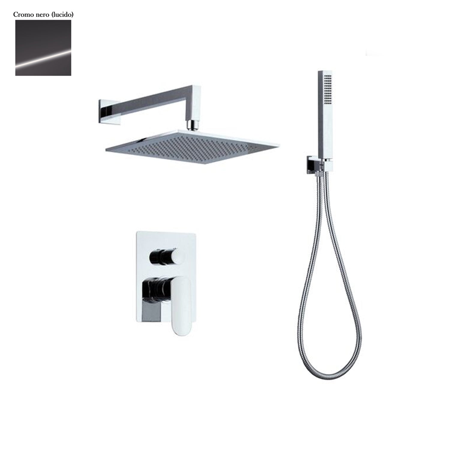 Set doccia composto da soffione Parigi, doccia e flessibile e deviatore 2vie cromo nero by CeramicStore | Lo specialista del tuo bagno