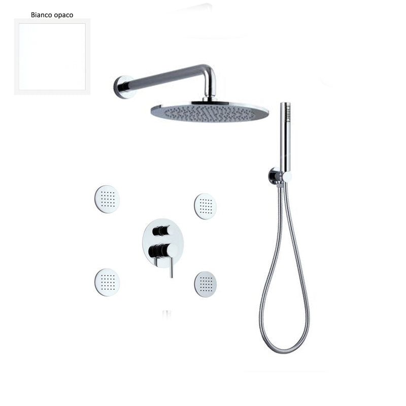 Set doccia composto da soffione Vienna, 4 bodyjet, doccia e flessibile e deviatore 3 vie bianco by CeramicStore | Lo specialista del tuo bagno