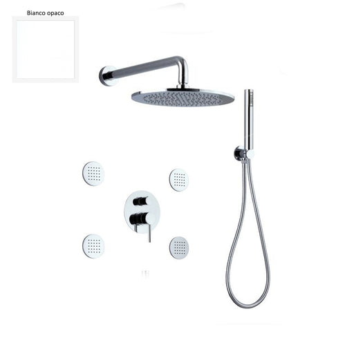 Set doccia composto da soffione Vienna, 4 bodyjet, doccia e flessibile e deviatore 3 vie bianco by CeramicStore | Lo specialista del tuo bagno