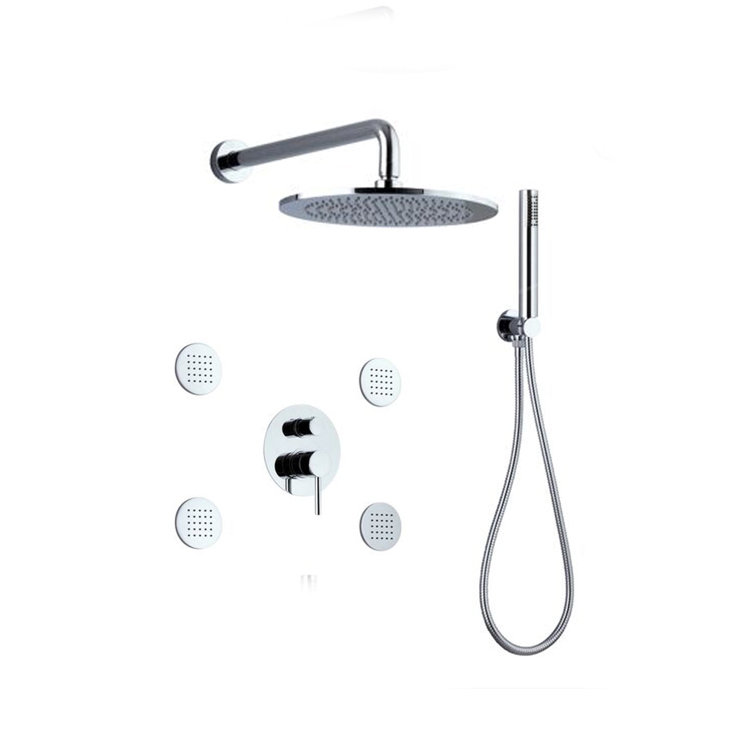Set doccia composto da soffione Vienna, 4 bodyjet, doccia e flessibile e deviatore 3 vie by CeramicStore | Lo specialista del tuo bagno