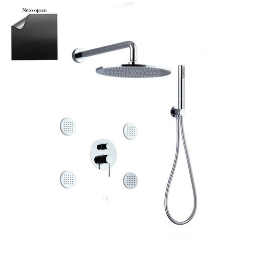 Set doccia composto da soffione Vienna, 4 bodyjet, doccia e flessibile e deviatore 3 vie nero by CeramicStore | Lo specialista del tuo bagno