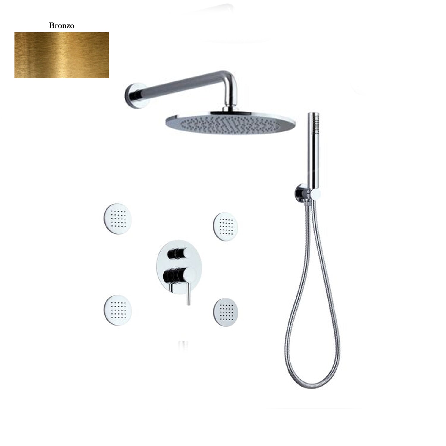 Set doccia composto da soffione Vienna, 4 bodyjet, doccia e flessibile e deviatore 3 vie bronzo by CeramicStore | Lo specialista del tuo bagno