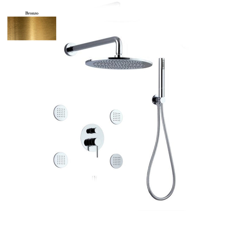 Set doccia composto da soffione Vienna, 4 bodyjet, doccia e flessibile e deviatore 3 vie bronzo by CeramicStore | Lo specialista del tuo bagno