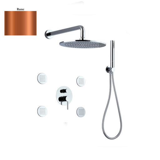 Set doccia composto da soffione Vienna, 4 bodyjet, doccia e flessibile e deviatore 3 vie rame by CeramicStore | Lo specialista del tuo bagno