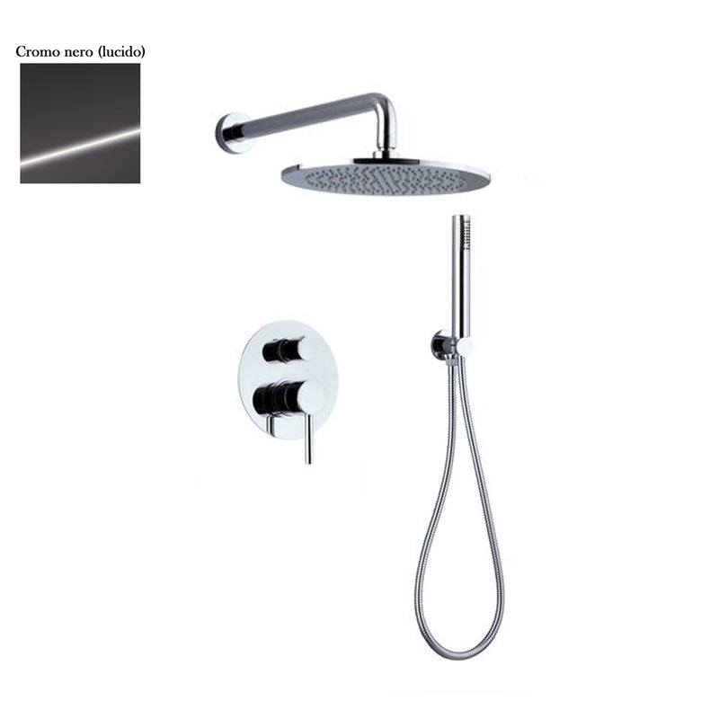 Set doccia composto da soffione Vienna, doccia e flessibile e deviatore 2 vie cromo nero by CeramicStore | Lo specialista del tuo bagno