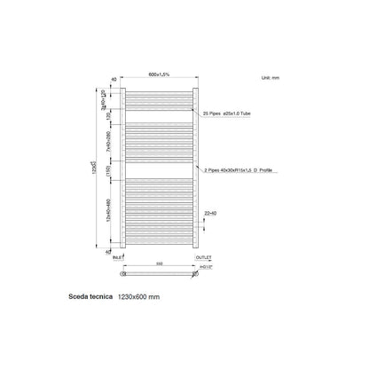 Termoarredo scaldasalviette da bagno idraulico 1230x600 mm interasse 550 mm in acciaio Verniciato Bianco by CeramicStore | Lo specialista del tuo bagno