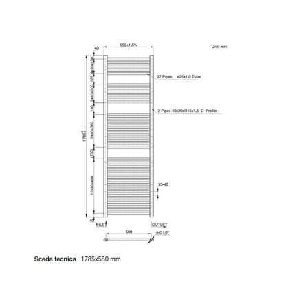 Termoarredo scaldasalviette da bagno idraulico 1780x550 mm interasse 500 mm in acciaio Verniciato Bianco by CeramicStore | Lo specialista del tuo bagno